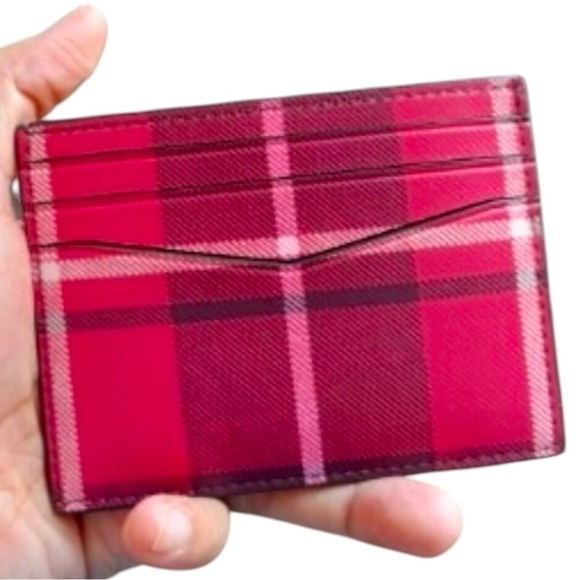 KATE SPADE NY Staci Ditsy Buds Floral Small Slim Cardholder in Bright Rose Plaid - Picture 4 of 8